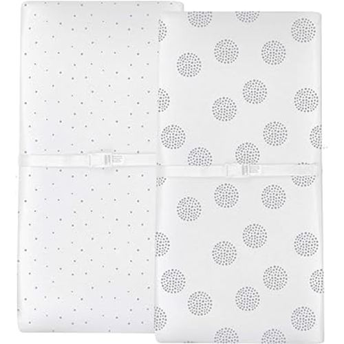 Changing Pad Covers - Cradle Sheets 2-Pack - 100% Jersey Cotton for Baby Boy or Baby Girl (Grey Dottie)