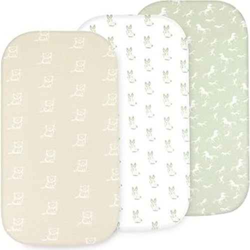 Bassinet Sheets Girl– 3-Pack Soft Fitted Bassinet Sheets, Organic Cotton, Breathable & Cozy, Fits 32x16x4 Inch Rectangle, Oval & Hourglass Mattresses