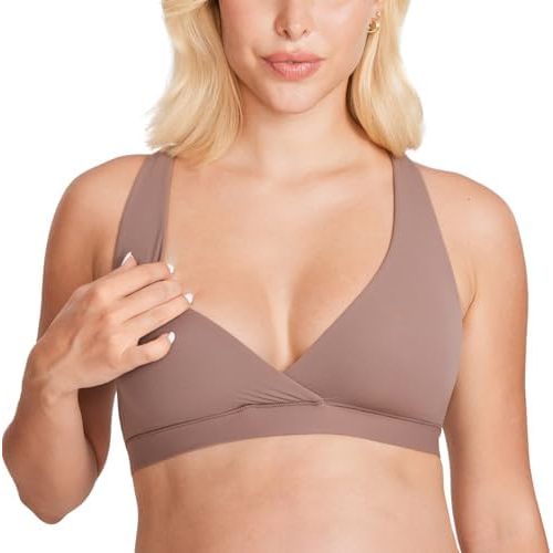 MOMANDA Inbarely Nursing Bras for Women No Underwire Racerback Seamless Maternity Bralette Plunge Sleep Breastfeeding Bra