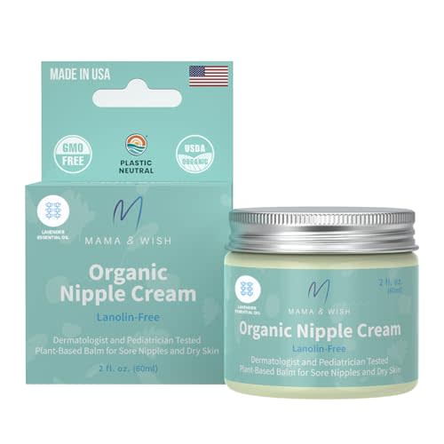 Mama & Wish USDA Organic Nipple Cream Safe for Breastfeeding - Breastfeeding Nipple Balm | Lanolin-free, Breastfeeding Essentials Safe for Nursing, Non-GMO Scented (2 oz 1 Pack)