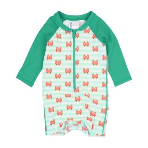 RuggedButts Baby/Toddler Boys UPF50+ Long Sleeve One Piece Rash Guard - Crabby Cove, 3-6m