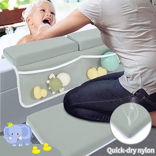 Baby Bathtub Bath Kneeler and Elbow Rest Pad with Toy Organizer Pockets Thickened Bath Kneeling Pad for Baby Toddler Bathing Mat Parents Quick Drying, Foldable, Non-Slip Grey