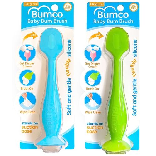 Bumco 2-Pack Diaper Cream Spatula - BPA-Free Butt Paste Diaper Cream Applicator, Soft & Flexible Diaper Rash Cream Applicator, Butt Spatula Baby, Mom-Invented Diaper Bag Essentials (Blue & Green)