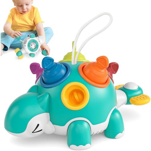 Lehoo Castle Montessori Toys for 1 Year Old Boy Girl, Baby Toys for One Year Old Boy Birthday Gift, 12 Months Sensory Dinosaur Travel Toys Educational Developmental Toys Age 1 Stocking Stuffers (Cyan)