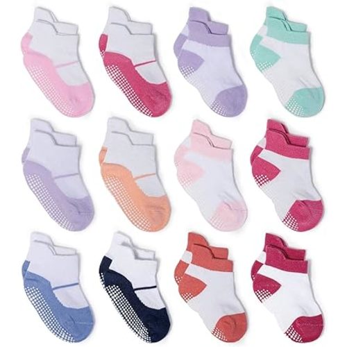 Zaples Baby Non Slip Grip Ankle Socks with Non Skid Soles for Infants Toddlers Kids Boys Girls