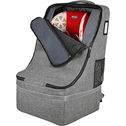 Car Seat Travel Bag for Airplane,Infant Seat Travel Bag with Shoulder Strap,Padded Car Seats Backpack with Reflective Stripes,Large Carseat Carrier Bag Travel Car Seat Cover,Grey