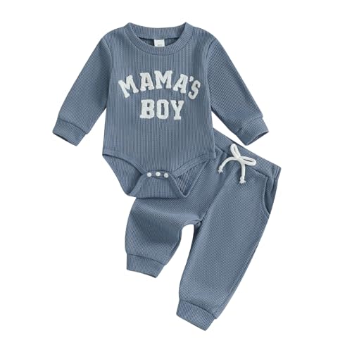 Douhoow Baby Boy Clothes Letters Embroidered Baby Sweatshirt Romper Waffle Pants Set Infant Boy Fall Winter Outfits