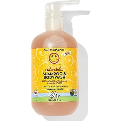 California Baby Calendula Baby Shampoo + Baby Wash | 100% Plant-Based | Soothing Lavender Body Wash For Sensitive Skin | Hypoallergenic | 562mL / 19oz