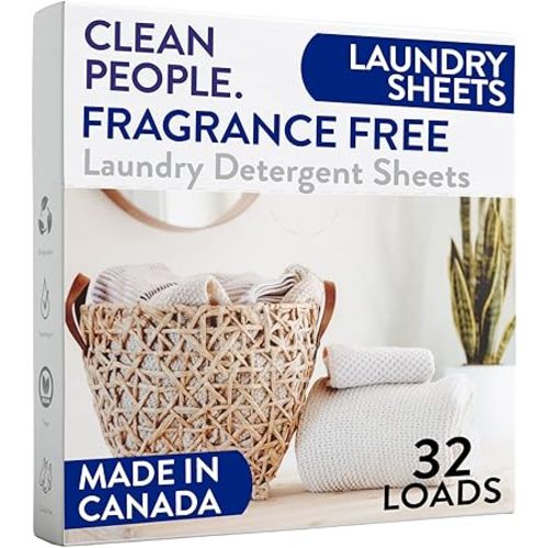 The Clean People Fragrance Free Laundry Detergent Sheets - Laundry Soap - Ultra Concentrated, Recyclable Packaging, Stain Fighting - Fragrance Free, 32 Pack