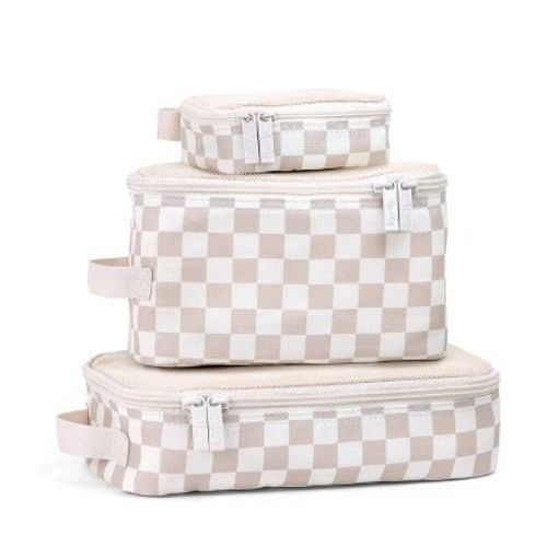 Itzy Ritzy Pack Like A Boss Packing Cubes - Taupe Checkerboard