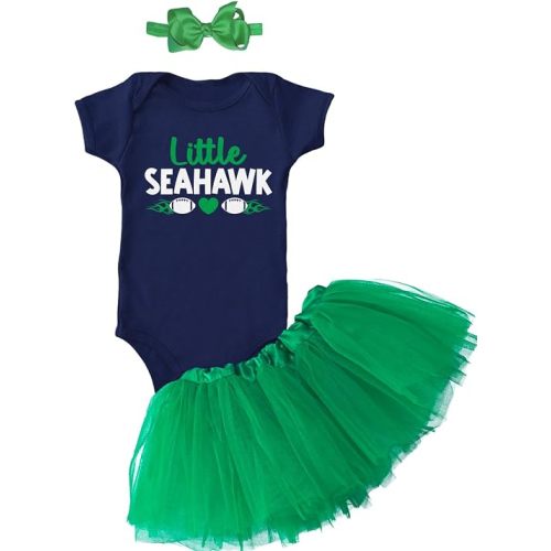 Haase Unlimited Little Seahawk - Funny Washington Sports Baby Bodysuit + Tutu Skirt + Bow Headband Set