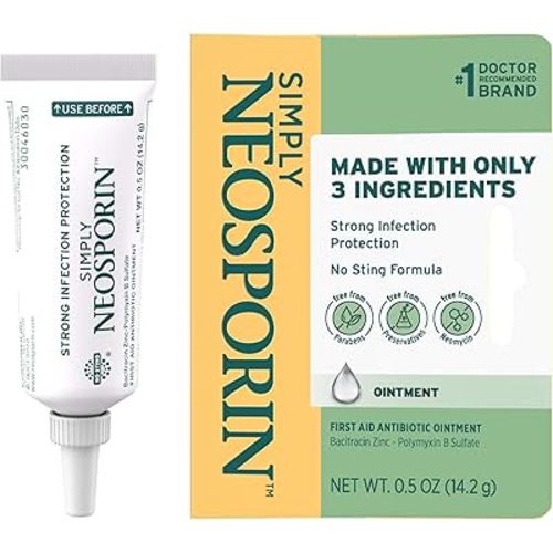 Neosporin Simply Formula 3-Ingredient First Aid Antibiotic Ointment and Wound Care Treatment with Bacitracin Zinc and Polymyxin B Sulfate, Preservative-, Paraben- and Neomycin-Free, 0.5 oz