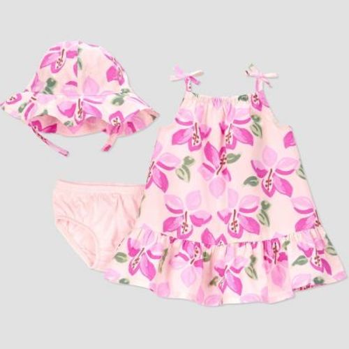 Carter's Just One You® Baby Girls' Tropical Floral Dress with Hat - 12M: Cotton Poplin Set, Sleeveless, Elastic Waistband