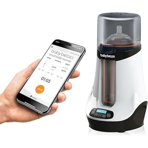 Baby Brezza Smart Baby Bottle Warmer, Breastmilk Warmer + Defroster - Only Brand with Different Temperatures for Breastmilk + Formula - Universal Fit for All Bottles + Milk Bags - Bluetooth Control
