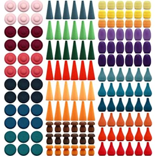 Large Set Full Rainbow Color Style Wooden Loose Parts Sensory Play Toys, Rainbow Mandala Loose Parts 7 Shapes, 27 Colors, Rainbow Stacker Nesting Toys Parts (162 PCS)…