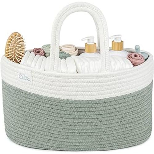 Comfy Cubs Diaper Caddy Organizer- Large Portable Baby Diaper Caddy Nursery Storage Bin and Car Travel Basket - Tote Bag with Dividers for Diapers & Wipes, Sage