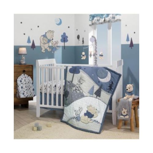 Disney Baby Forever Pooh Blue/Gray Bear 3-Piece Baby Crib Bedding Set by