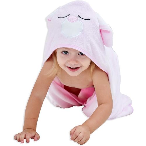 HIPHOP PANDA Hooded Towel - Rayon Made from Bamboo, Bath Towel with Bear Ears for Newborn, Babie, Toddler, Infant - Absorbent Large Baby Towel - Pink Rabbit, 30 x 30 Inch