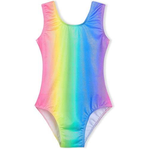 Gymnastics Leotards for Girls Sparkle Dance Unitard Biketard with Short Mermaid Rainbow Leopard Unicorn Tie Dye Pink Black