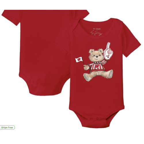 Infant Tiny Turnip Red Wisconsin Badgers Teddy Bodysuit