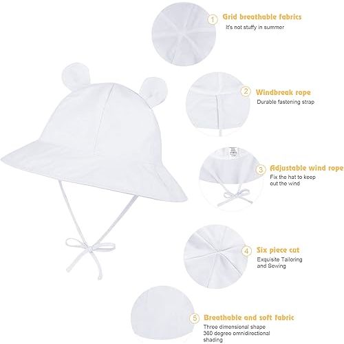 Zando Baby Sun Hat Newborn UPF 50+ Wide Brim Toddler Bucket Hat for Boys Girls Hats Adjustable Summer Beach Caps 0-4 Years
