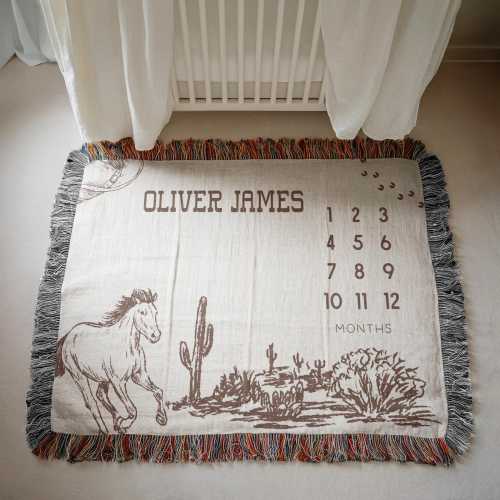 Cowboy Baby Milestone Blanket, Western Monthly Baby Blanket, Personalized Name Blanket, Horse Nursery Decor, Baby Shower Gift