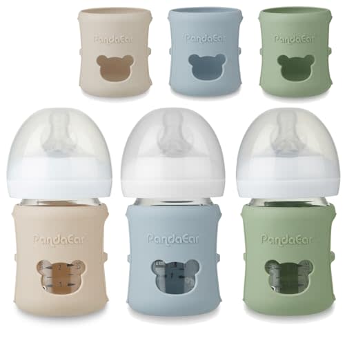 PandaEar 3 Pack Silicone Sleeves for Philips Avent Natural Glass Baby Bottles 4 oz, Shatterproof Anti-Breakage and Heat Resistant Bottle Holder, BPA-Free, Compatible with 4 oz Avent Glass Bottles