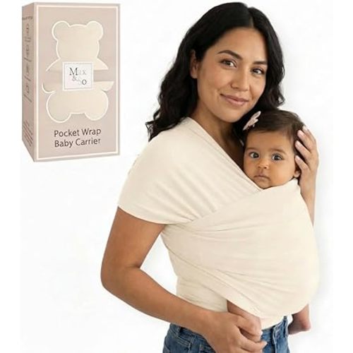 Baby Wrap Carrier - Premium Cotton Baby Carrier Wrap for Newborn to Toddler- Infant Carrier- Baby Holder One Size Fits All with Front Pocket(Beige) by Max&so