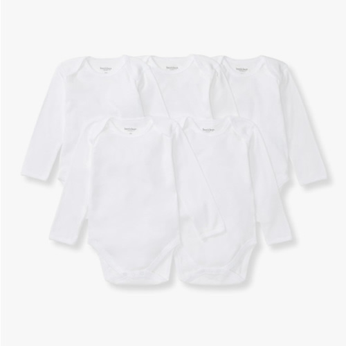 Burt's Bees Baby Organic Long Sleeve Bodysuit (5 Pack) - Cloud, 0-3 M