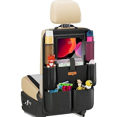 SURDOCA Upgraded Car Organizer with 11-inch Tablet Holder, 8 Pockets, Car Seat Protector for Road Trips - Car Storage and Organizers for Kids
