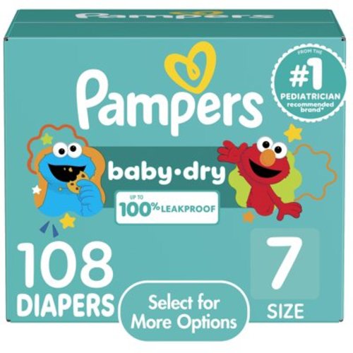 Pampers Baby Dry Diapers Size 7, 108 Count - Hypoallergenic, Paraben and Latex Free