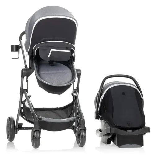 Evenflo Pivot Vizor Modular Reversible Stroller Travel System with LiteMax Infant Car Seat, Available in 6 Modes, Chasse Black