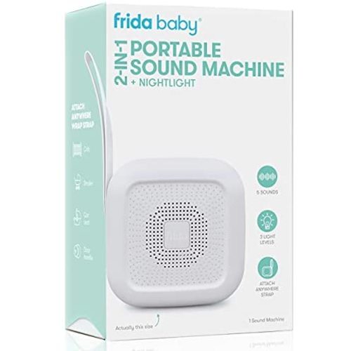 2-in-1 Portable Sound Machine + Nightlight by Frida Baby White Noise Machine with Soothing Sounds for Stroller or Car Seat with Volume Control
