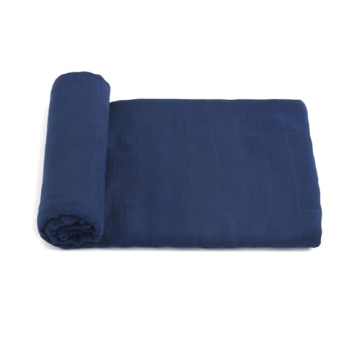 Muslin Swaddle Blanket, 100% Viscose Made from Bamboo Solid Blue Unisex Swaddle Wrap, Soft Silky Muslin Blankets Neutral Receiving Blanket for Newborn, Large 47'' X47''
