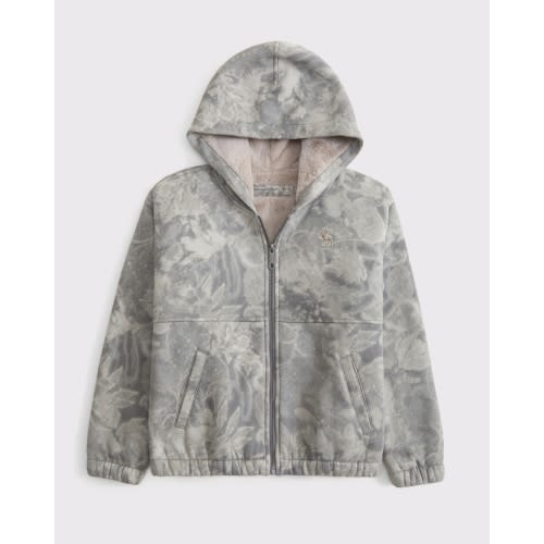 boxy faux fur-lined full-zip hoodie