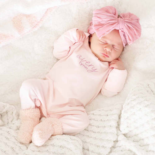 Personalized Full Length Snap Romper | Blush