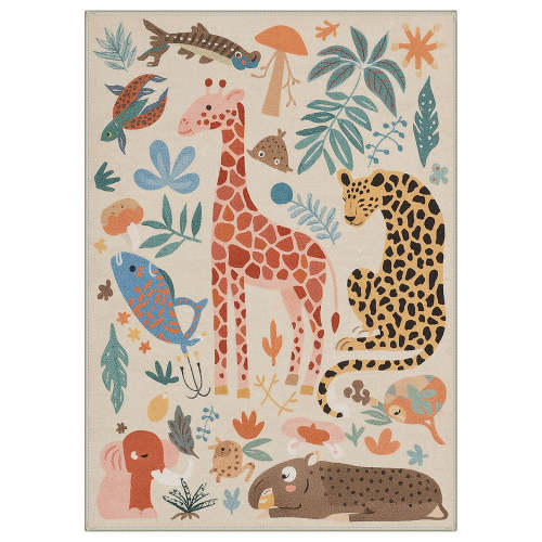 Rynel Washable Woodland Animal Beige Rug
