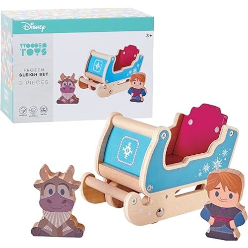 Just Play Disney Wooden Toys Frozen Sleigh, Figures and Playset, Includes 2 Wooden Block Figures and Sleigh, Kids Toys for Ages 2 Up, Amazon Exclusive