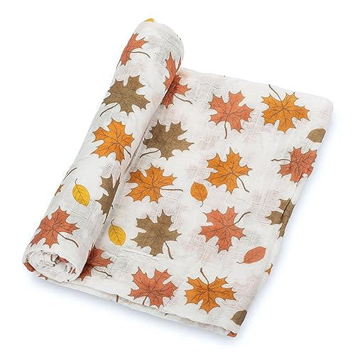 LollyBanks Baby Swaddle Blanket, 100% Cotton Muslin Blanket for Boys and Girls, 47 x 47 Inches Soft and Breathable Newborn Swaddle, Gentle Infant Blanket, Baby Essentials, Registry (Fall Leaves Print)