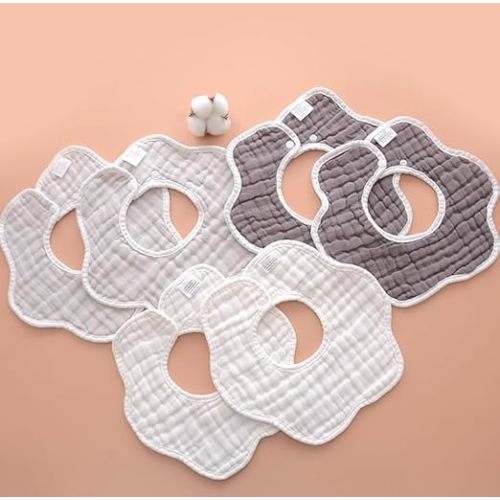 Muslin Cotton Baby Bibs, Adjustable Burp Cloths for Infant and Newborn, Machine Washable, 5 Pack
