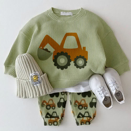 Baby Excavator Waffle Green 2-piece Set