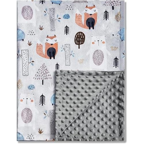 QSTEHEML Baby Blankets for Boys Neutral,Super Soft Nursery Minky Blanket Unisex, Baby Gifts Double Layer with Dotted Backing, Newborn Blankets for Crib Stroller(Fox, 30 * 40inch)