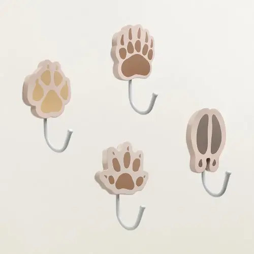 AWISBI 4 Pieces Wooden Animals Tracks Hanging Hooks - Fox, Bear, Deer, Hedgehog, Woodland Nursery Decor, Forest Nursery Kids Coat Rack Room Wall Mount Hooks, Baby Room Decor, Boy Nursery Wall Decor