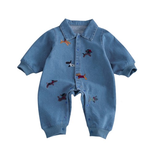 Baby Denim Embroidered Jumpsuit – Long Sleeve One-Piece Outfit (3-24M)