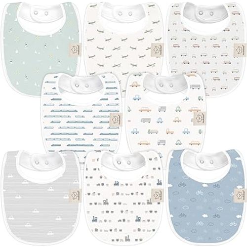 8-Pack Organic Baby Bibs for Girls & Boys - Teething Baby Bibs for Boy, Girl - Newborn Bibs for Baby Girl, Boy
