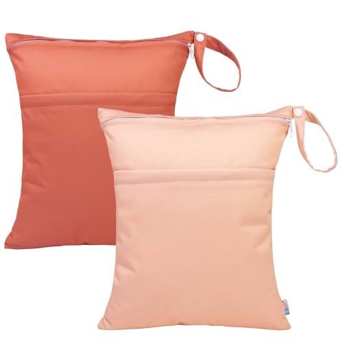 ALVA BABY LZ6869-CA Lot de 2 sacs humides/secs avec deux poches à fermeture éclair – Sacs réutilisables et imperméables pour couches en tissu, maillots de bain, vêtements humides – Cadeaux
