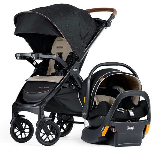 Chicco Bravo Primo ClearTex Trio Travel System, Bravo Primo Quick-Fold Stroller with Chicco KeyFit Max Zip ClearTex Infant Car Seat, Car Seat and Stroller Combo | Somerset/Black