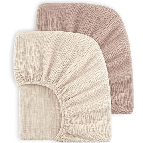 Bearmoss Muslin Crib Sheets 100% Cotton Baby Crib Sheets Fitted for Standard Crib Mattress & Toddler Bed Mattress 52"x28" Soft Breathable Crib Sheet Neutral for Boys Girls - 2 Pack (Baby Face)