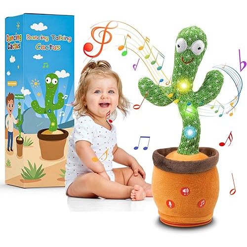 Dancing Talking Cactus Toy for Babies - Interactive Singing Mimicking Cactus Baby Toy with Lights, 120 Funny Songs & Wiggling Moves - Perfect Toddler Gift for Christmas Birthday
