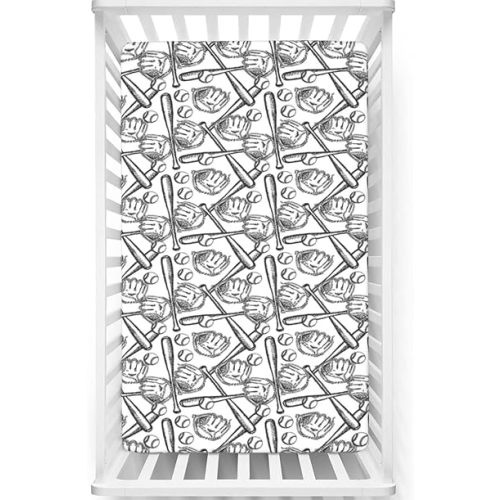 Baseball Themed Fitted Mini Crib Sheets,Portable Mini Crib Sheets Toddler Bed Mattress Sheets-Great for Boy or Girl Room or Nursery, 24“ x38“,White Black